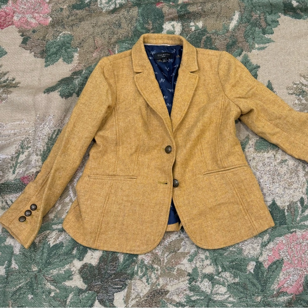 TALBOTS/ SHETLAND WOOL BLAZER - MUSTARD Size 8P - Picture 6 of 13
